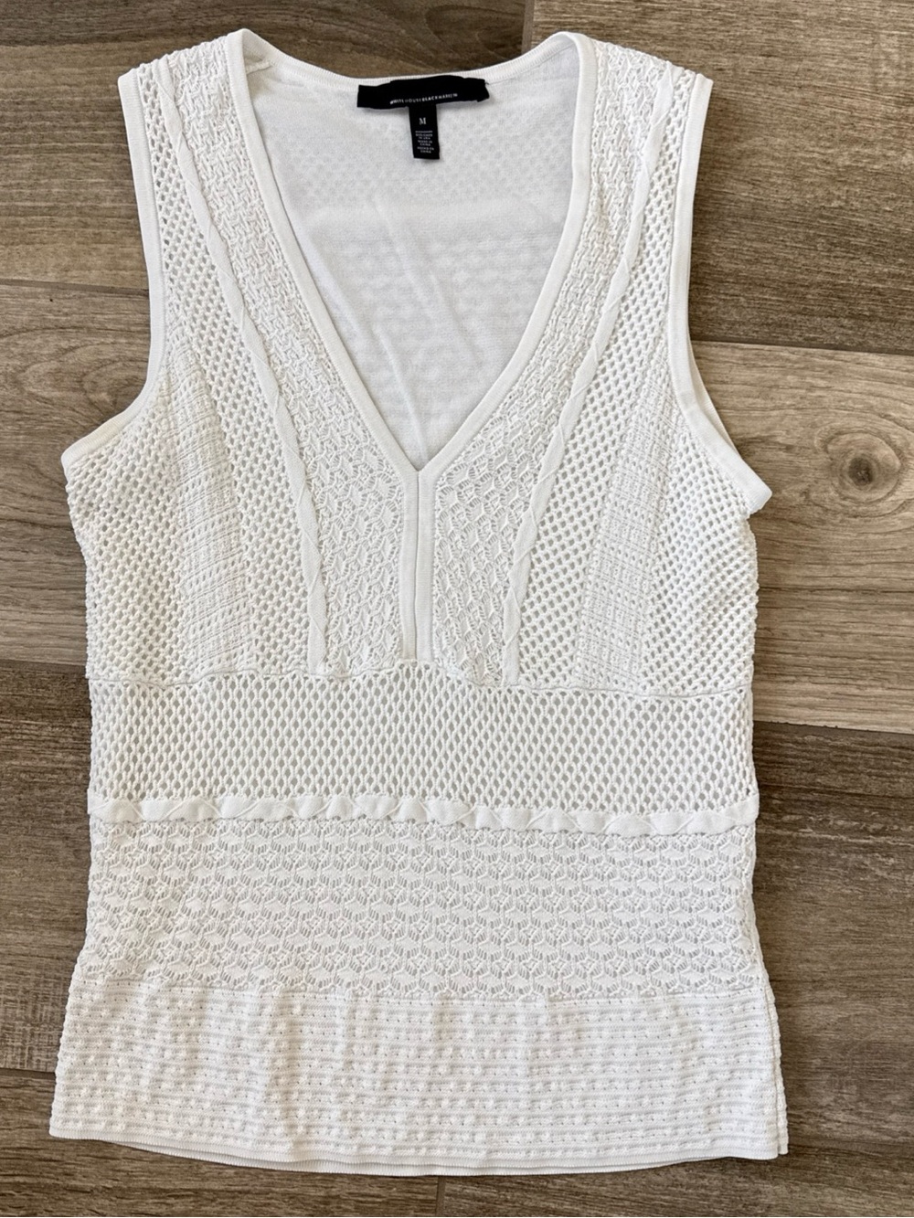 White House Black Market Pointelle V Neck Sweater Tank White Size Medium